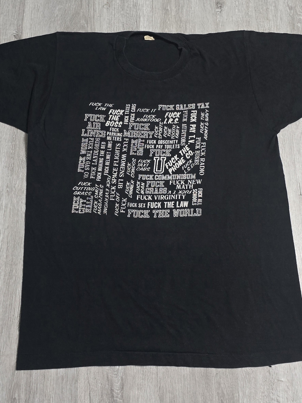 Vintage 80s F*ck Everything Tee Black Single Stitch USA Size XL